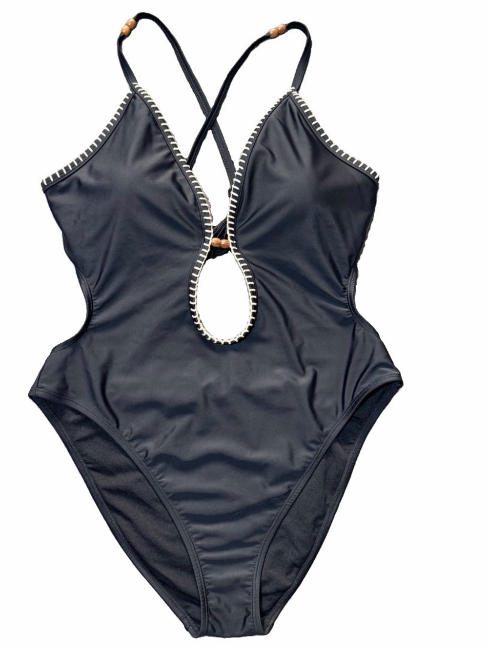 Shade & Shore Plunge One Piece Swimsuit Black Extra High Leg Cheeky L 12-14